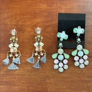 Lot of 2 pairs of statement dangle earrings faux rhinestones and tassels